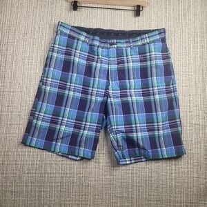 Golden Bear Shorts Mens 38 Blue Green Plaid Classic Fit Polyester Preppy Golf‎